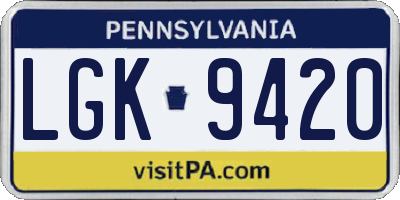 PA license plate LGK9420