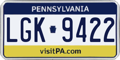 PA license plate LGK9422