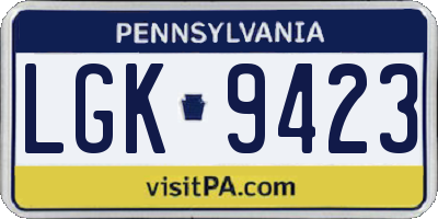 PA license plate LGK9423