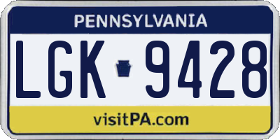 PA license plate LGK9428