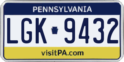 PA license plate LGK9432