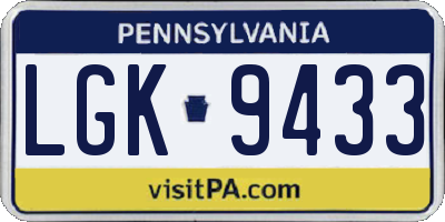 PA license plate LGK9433
