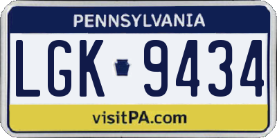 PA license plate LGK9434