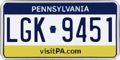 PA license plate LGK9451