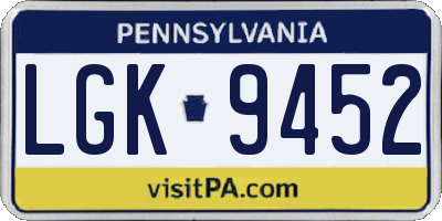 PA license plate LGK9452