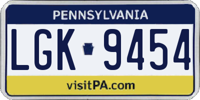 PA license plate LGK9454