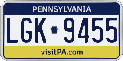 PA license plate LGK9455