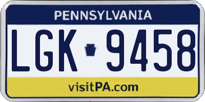 PA license plate LGK9458