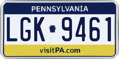 PA license plate LGK9461