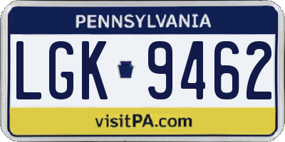 PA license plate LGK9462