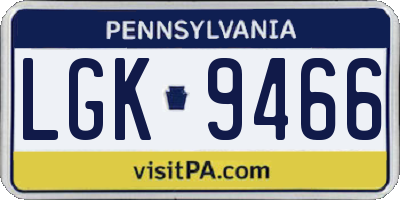 PA license plate LGK9466