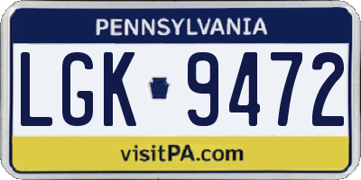 PA license plate LGK9472