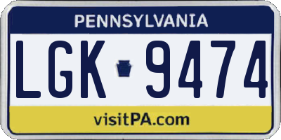 PA license plate LGK9474