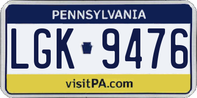 PA license plate LGK9476