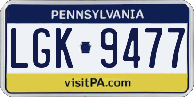 PA license plate LGK9477