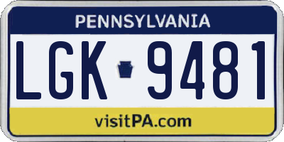 PA license plate LGK9481