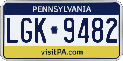 PA license plate LGK9482