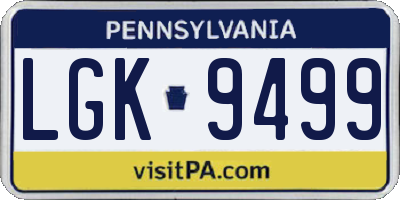 PA license plate LGK9499