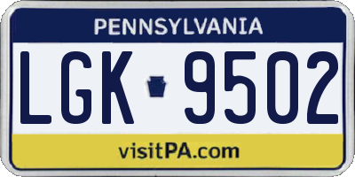 PA license plate LGK9502