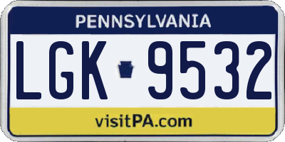 PA license plate LGK9532