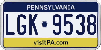 PA license plate LGK9538