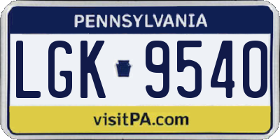 PA license plate LGK9540