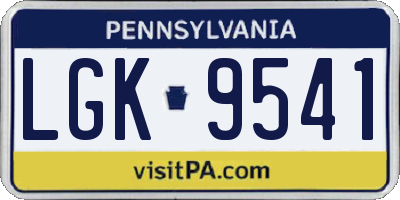 PA license plate LGK9541