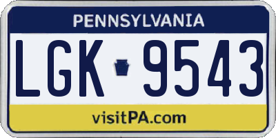 PA license plate LGK9543