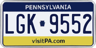PA license plate LGK9552