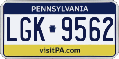 PA license plate LGK9562