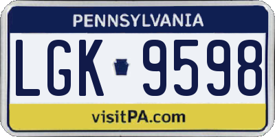 PA license plate LGK9598