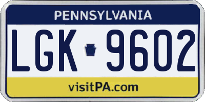 PA license plate LGK9602