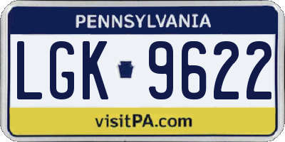 PA license plate LGK9622