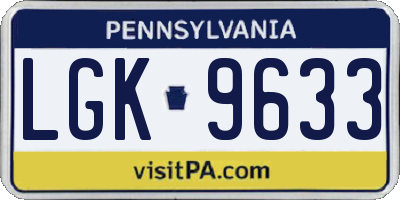 PA license plate LGK9633