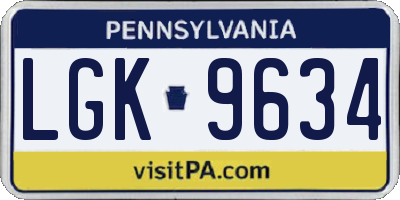 PA license plate LGK9634