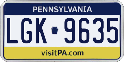 PA license plate LGK9635