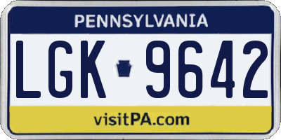 PA license plate LGK9642
