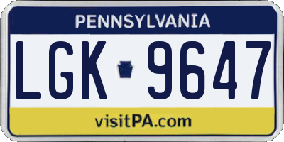 PA license plate LGK9647