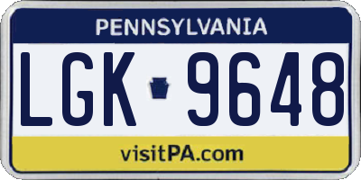 PA license plate LGK9648