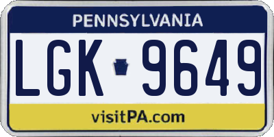 PA license plate LGK9649