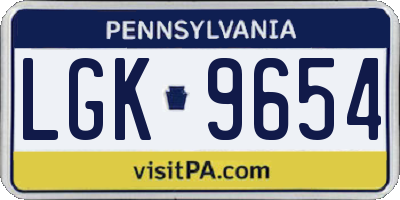 PA license plate LGK9654