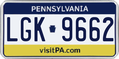 PA license plate LGK9662