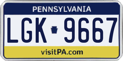 PA license plate LGK9667