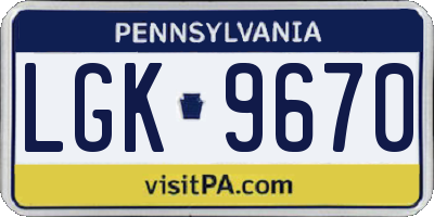 PA license plate LGK9670
