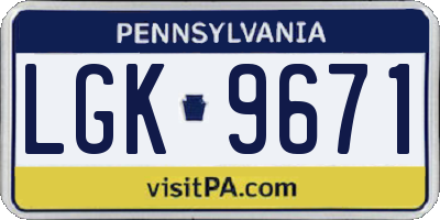 PA license plate LGK9671