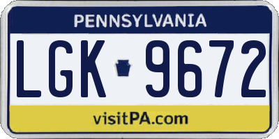 PA license plate LGK9672