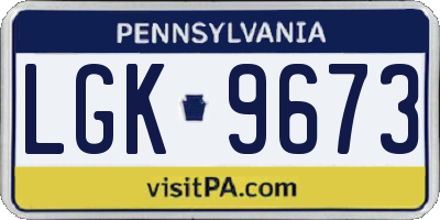 PA license plate LGK9673