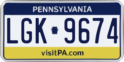PA license plate LGK9674