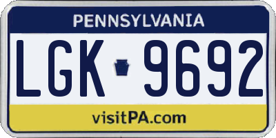 PA license plate LGK9692
