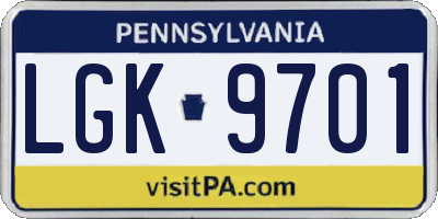 PA license plate LGK9701